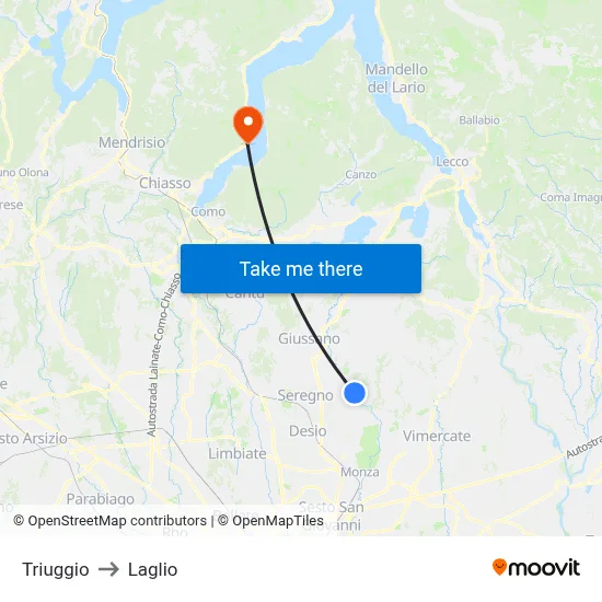 Triuggio to Laglio map
