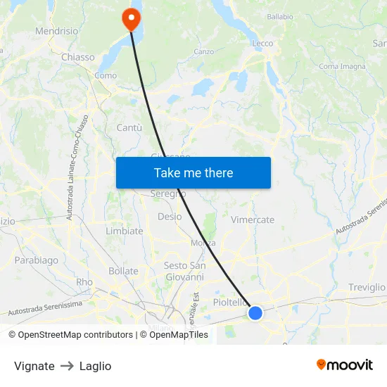 Vignate to Laglio map