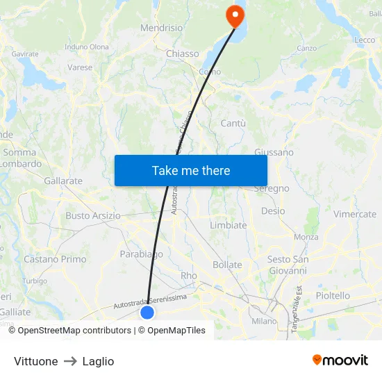 Vittuone to Laglio map