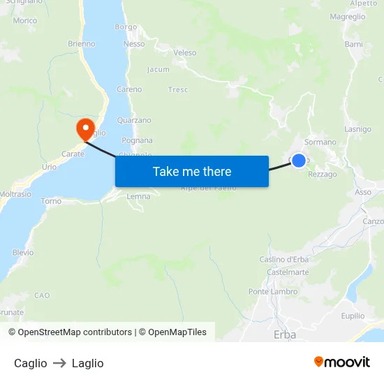 Caglio to Laglio map
