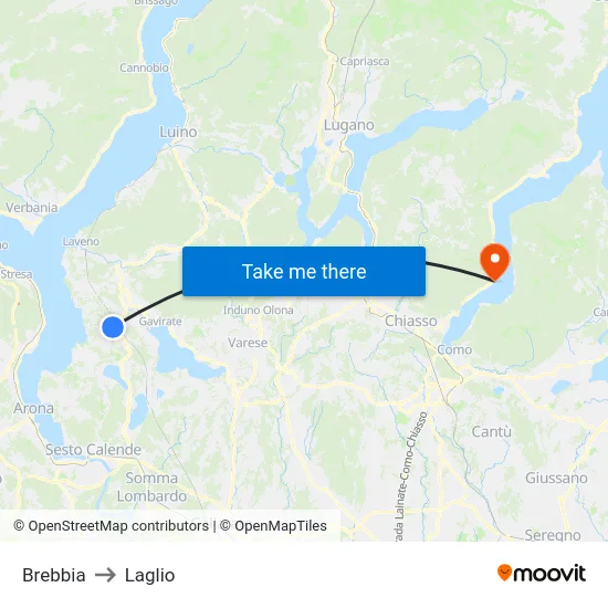 Brebbia to Laglio map