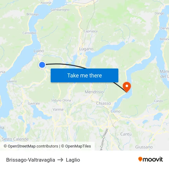 Brissago-Valtravaglia to Laglio map