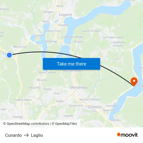 Cunardo to Laglio map
