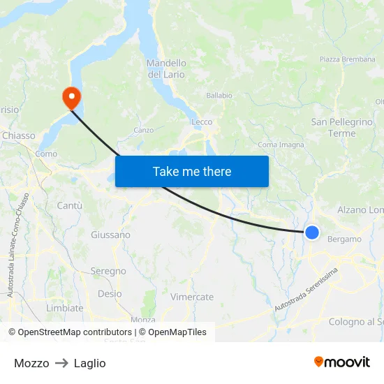 Mozzo to Laglio map
