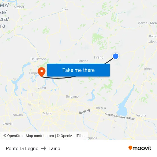 Ponte Di Legno to Laino map