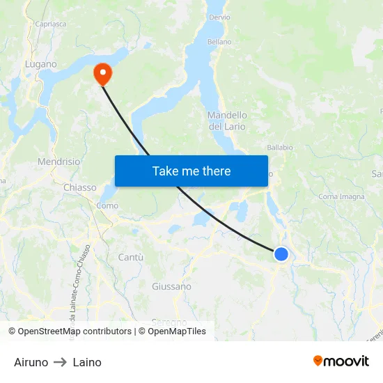 Airuno to Laino map