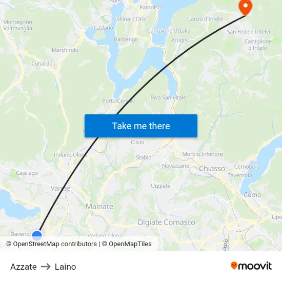 Azzate to Laino map
