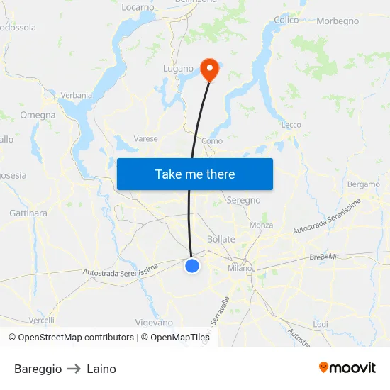 Bareggio to Laino map