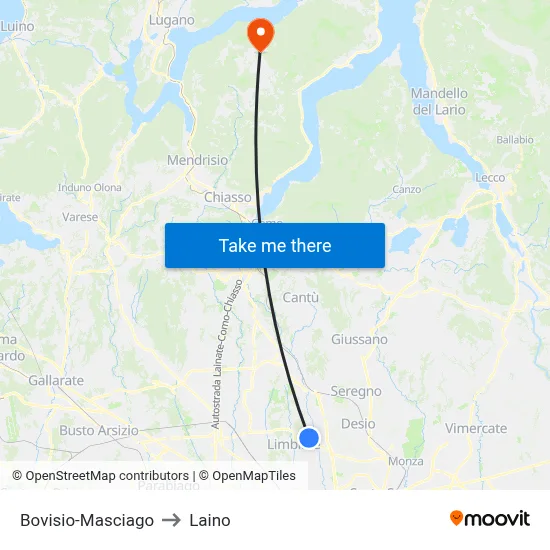 Bovisio-Masciago to Laino map