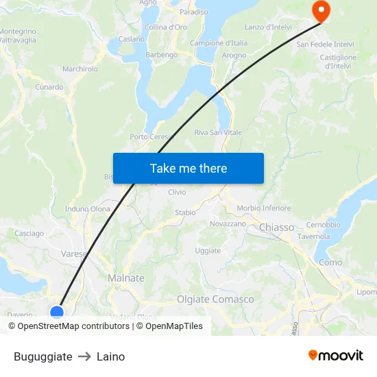 Buguggiate to Laino map