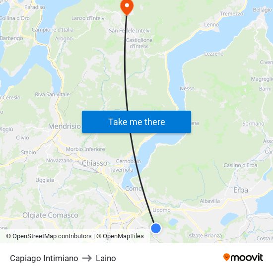 Capiago Intimiano to Laino map