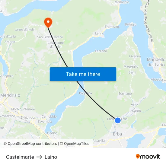 Castelmarte to Laino map