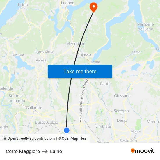 Cerro Maggiore to Laino map