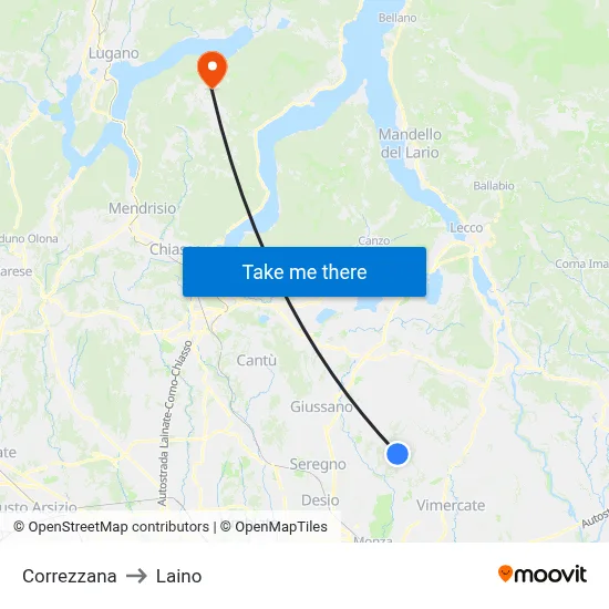 Correzzana to Laino map
