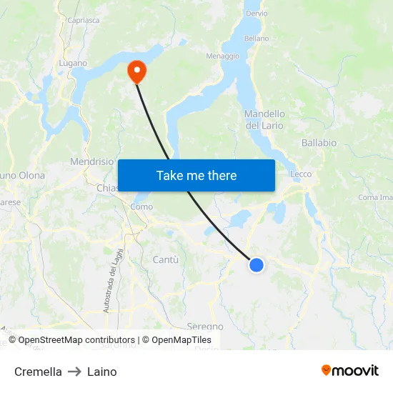 Cremella to Laino map