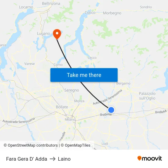 Fara Gera D' Adda to Laino map