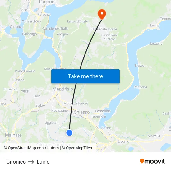 Gironico to Laino map