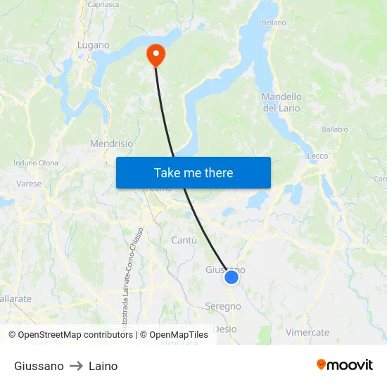 Giussano to Laino map