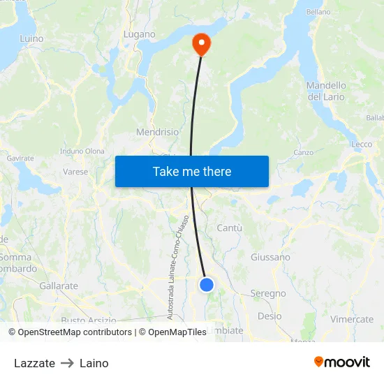 Lazzate to Laino map