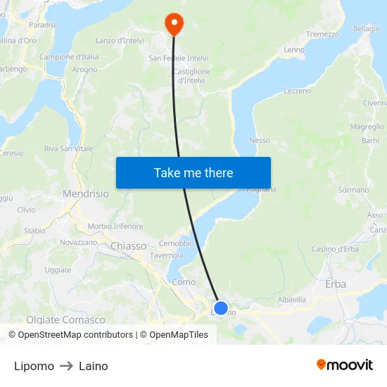 Lipomo to Laino map
