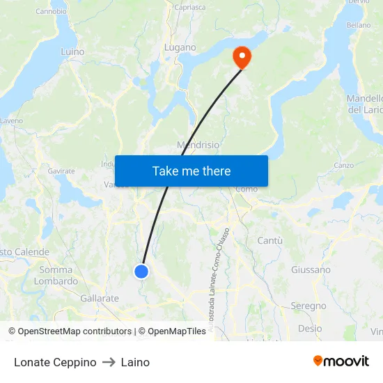 Lonate Ceppino to Laino map