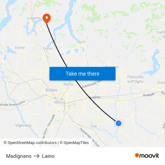 Madignano to Laino map