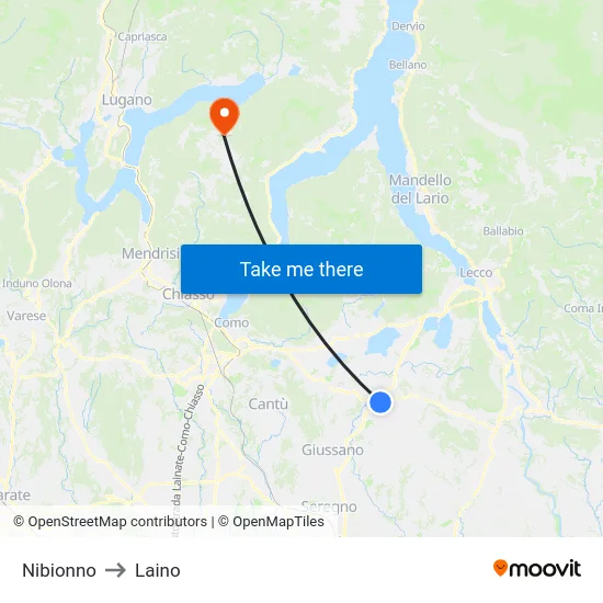 Nibionno to Laino map