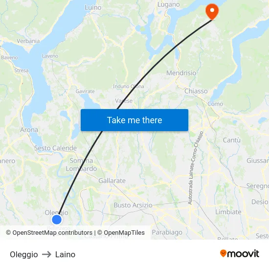 Oleggio to Laino map