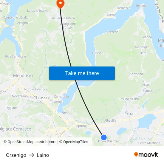 Orsenigo to Laino map