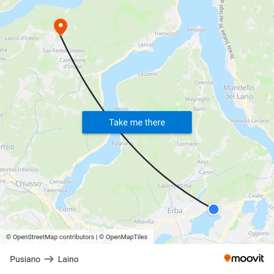 Pusiano to Laino map