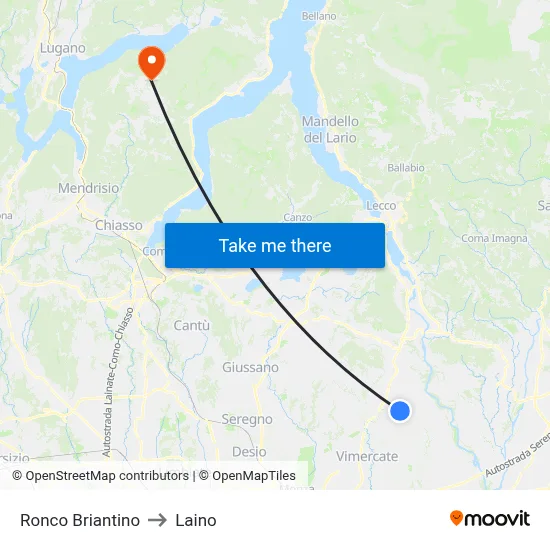 Ronco Briantino to Laino map