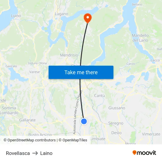 Rovellasca to Laino map