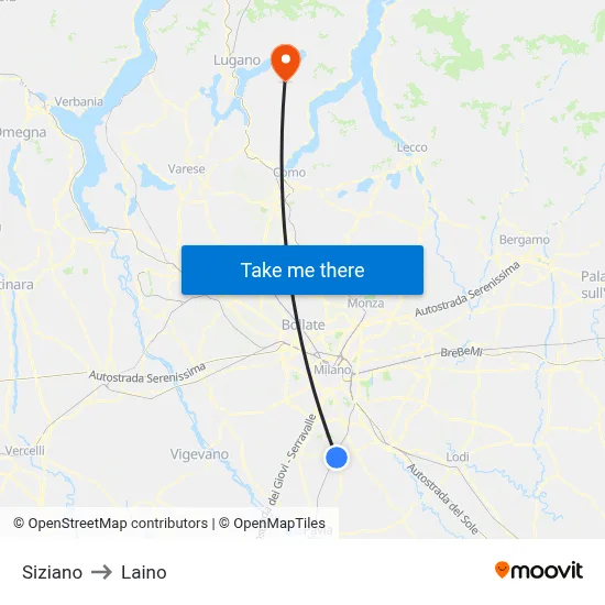 Siziano to Laino map