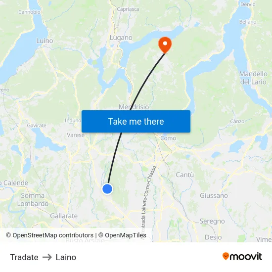 Tradate to Laino map