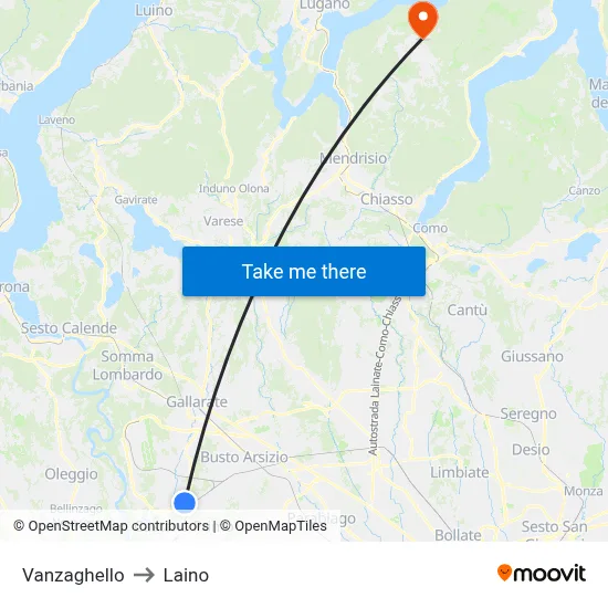 Vanzaghello to Laino map