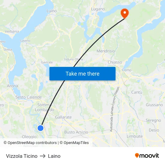 Vizzola Ticino to Laino map