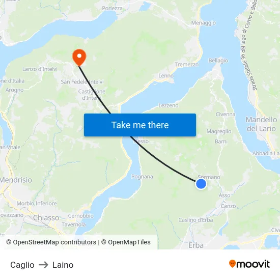Caglio to Laino map