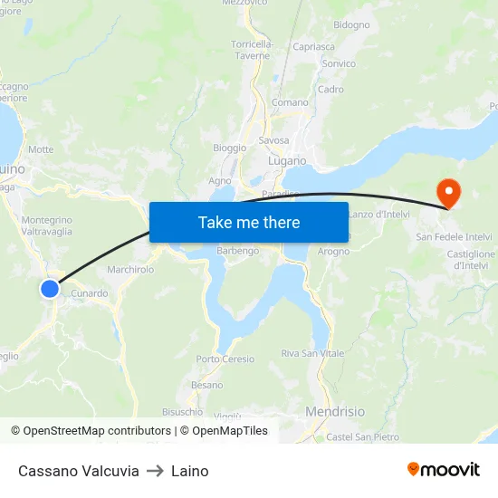 Cassano Valcuvia to Laino map