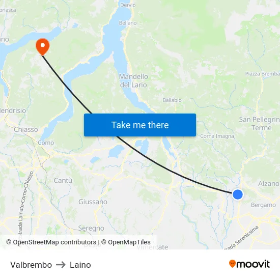 Valbrembo to Laino map