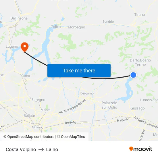 Costa Volpino to Laino map