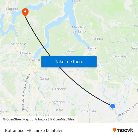 Bottanuco to Lanzo d'Intelvi map
