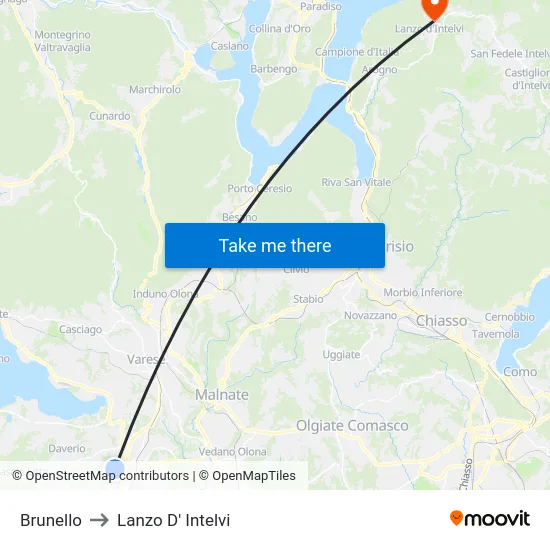 Brunello to Lanzo d'Intelvi map
