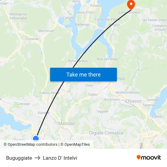 Buguggiate to Lanzo D' Intelvi map