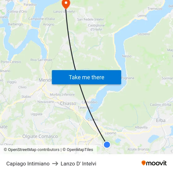Capiago Intimiano to Lanzo d'Intelvi map