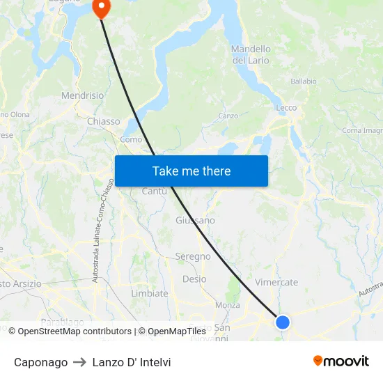 Caponago to Lanzo D' Intelvi map