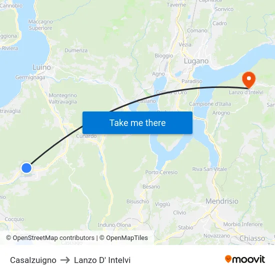 Casalzuigno to Lanzo D' Intelvi map