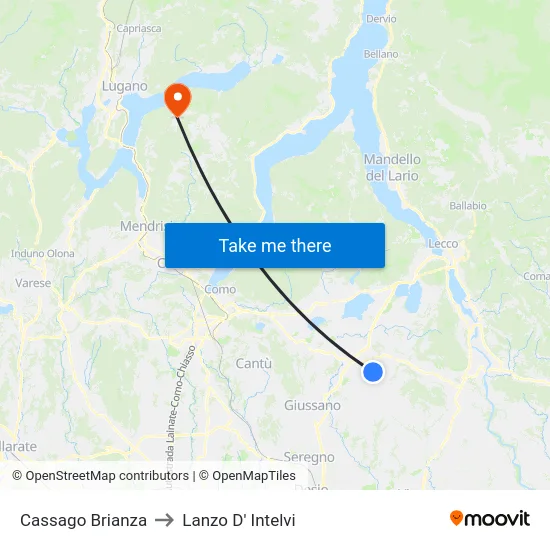 Cassago Brianza to Lanzo d'Intelvi map