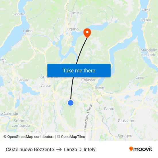 Castelnuovo Bozzente to Lanzo d'Intelvi map