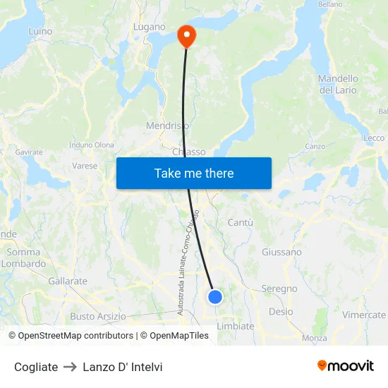Cogliate to Lanzo d'Intelvi map