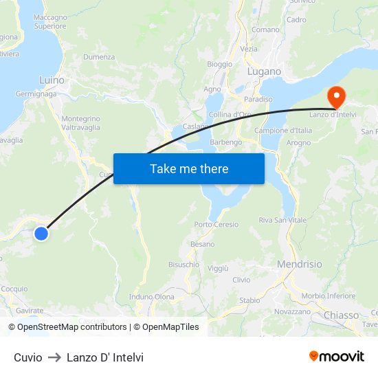 Cuvio to Lanzo D' Intelvi map